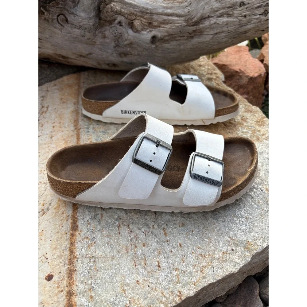Birkenstock Arizona White Birko-Flor Sandals Womens EU 38 US 7 Narrow - Picture 1 of 11
